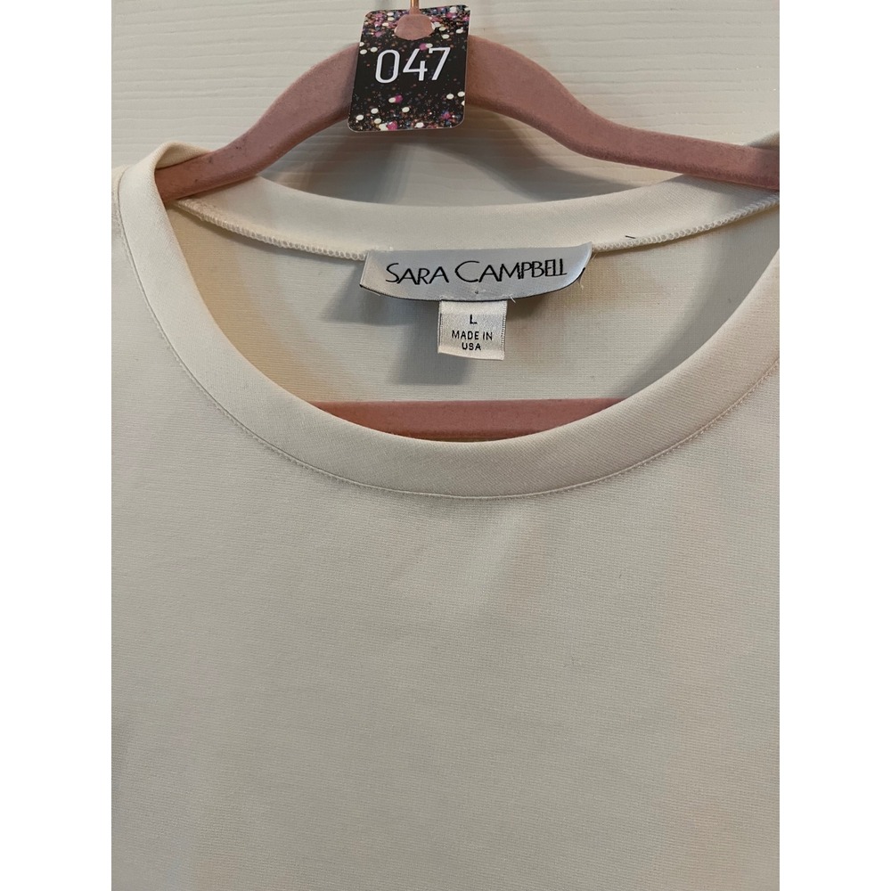 Sara Campbell Womens Off White Ruffle Lace Sleeve Knit Top Size L Made in USA